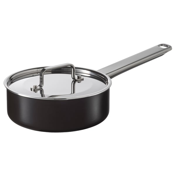 GULDÖRING Saucepan with lid, non-stick coating stainless steel/black-grey, 1 l
