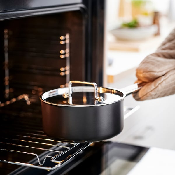 GULDÖRING Saucepan with lid, non-stick coating stainless steel/black-grey, 2 l