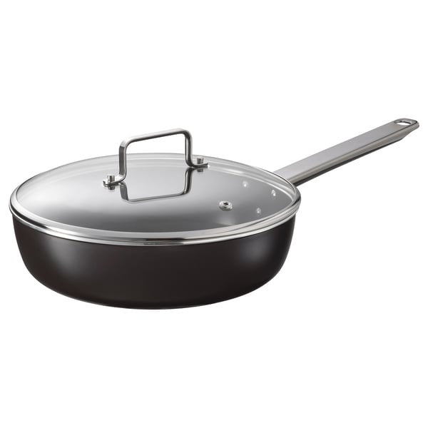 GULDÖRING Sauté pan with lid, non-stick coating glass/black-grey, 24 cm