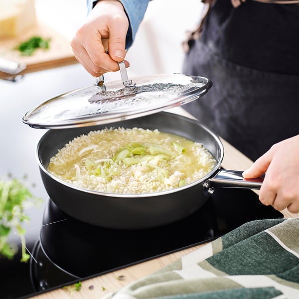 GULDÖRING Sauté pan with lid, non-stick coating glass/black-grey, 24 cm