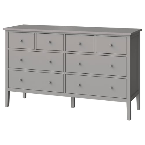 Grey GULLABERG dresser with six large drawers. Modern and minimalist design, made of particleboard and acrylic paint.