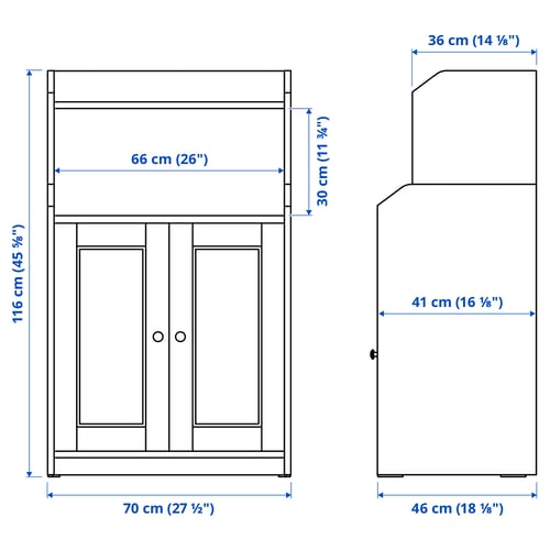 Illustration with measurements for the product: HAUGA.