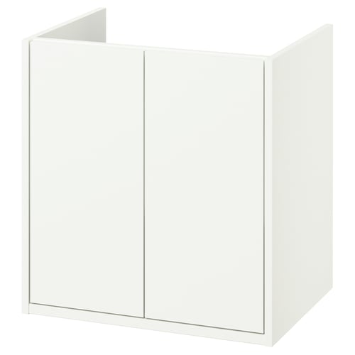 Havbaeck: white, rectangular bathroom cabinet with clean lines and simple design. Two doors, wall-mounted or with legs.