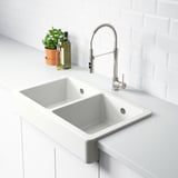 HAVSEN Sink bowl, 2 bowls w visible front, white, 82x48 cm