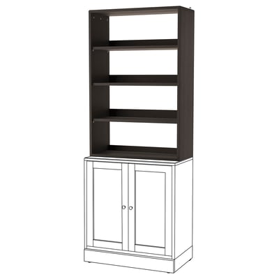 HAVSTA bookcase, brown. Four open shelves, two cabinet doors, solid pine and clear lacquer finish.