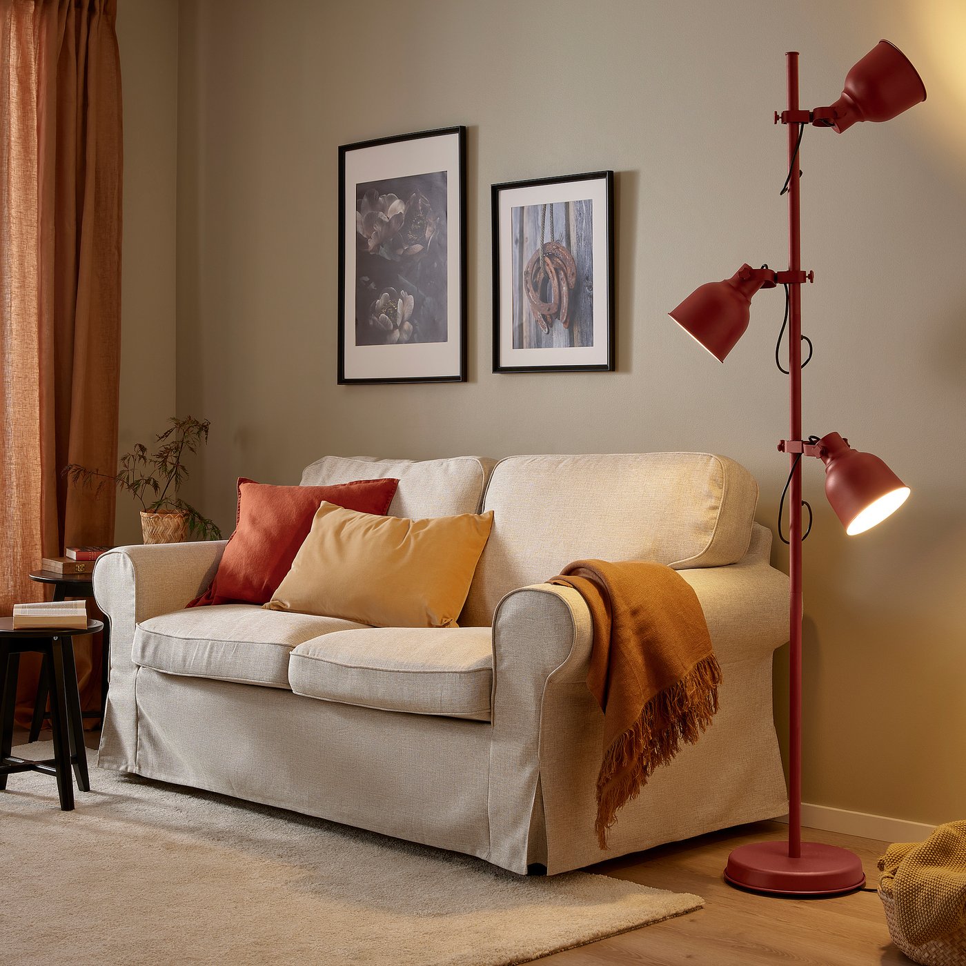 HEKTAR floor lamp with 3-spot, brown-red - IKEA