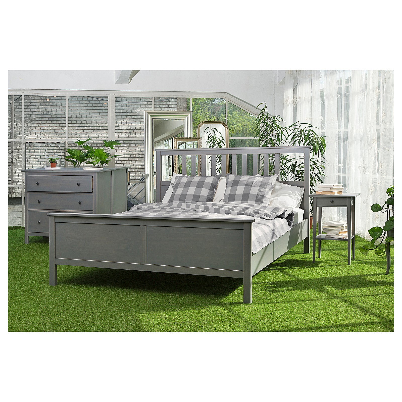 HEMNES Bed frame grey stained IKEA