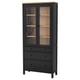 HEMNES Glass-door cabinet with 3 drawers, black-brown/light brown, 90x197 cm