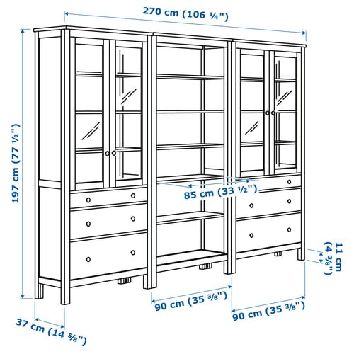 Illustration with measurements for the product: HEMNES.