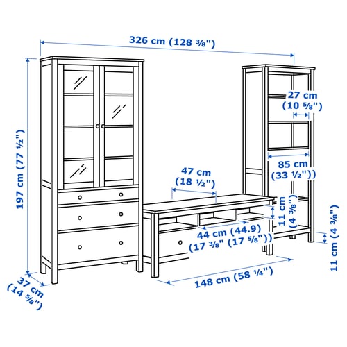 Illustration with measurements for the product: HEMNES.