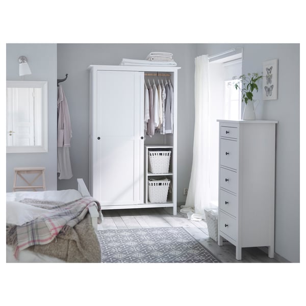 HEMNES Wardrobe with 2 sliding doors - white stain - IKEA