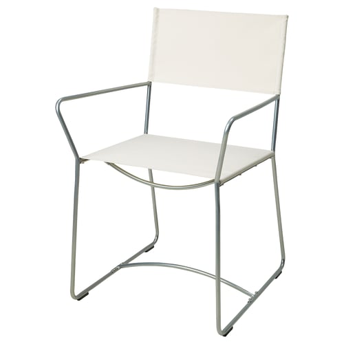 A white HÖGALT chair with a metal frame and armrests.