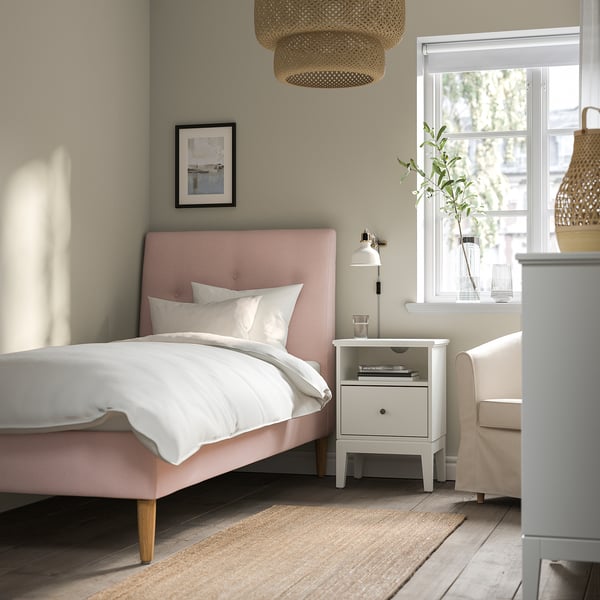 IDANÄS upholstered bed frame, Gunnared pale pink, 90x200 cm IKEA