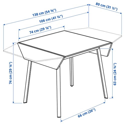 Illustration with measurements for the product: IKEA PS 2012.