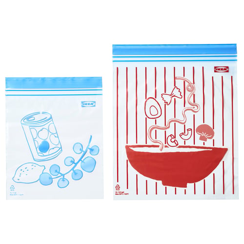 ISTAD Resealable bag, patterned blue/red, 1.0/2.0 l