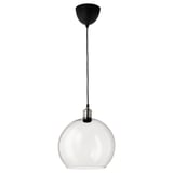 JAKOBSBYN / JÄLLBY Pendant lamp, clear glass/nickel-plated