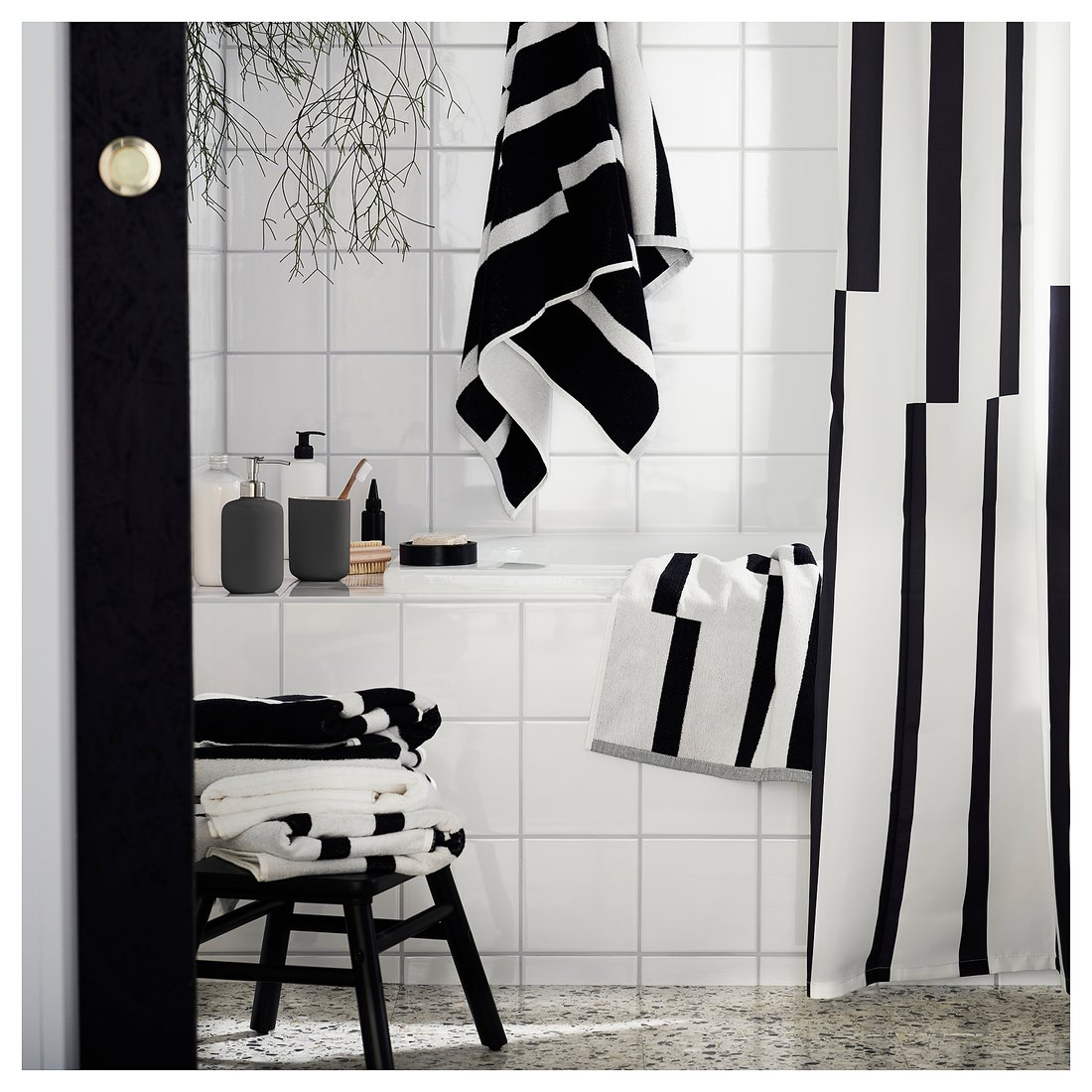 KINNEN Shower curtain white, black IKEA