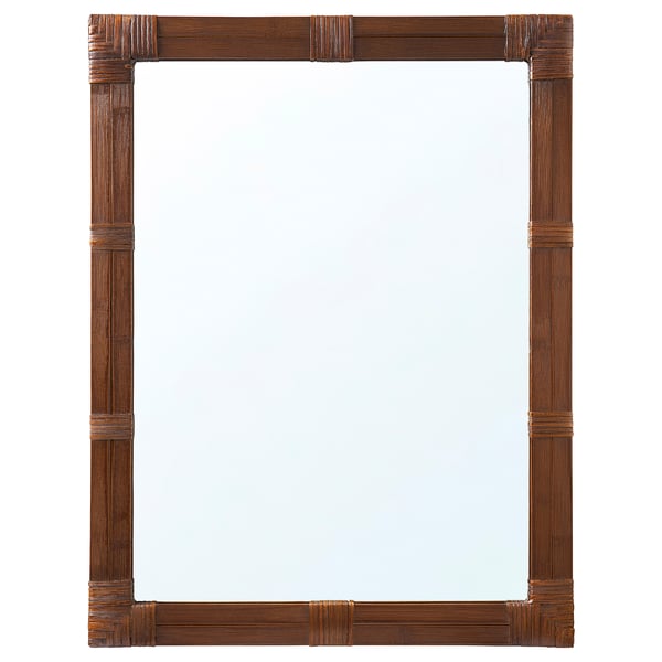 KLIBBAL mirror: brown, woven bamboo frame, rectangular, natural, handcrafted design.