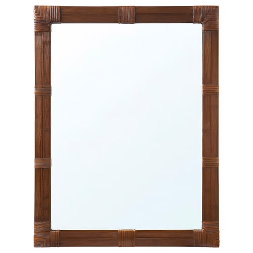 KLIBBAL mirror: brown, woven bamboo frame, rectangular, natural, handcrafted design.