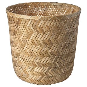 KLYNNON wicker basket, beige, round, handwoven bamboo.