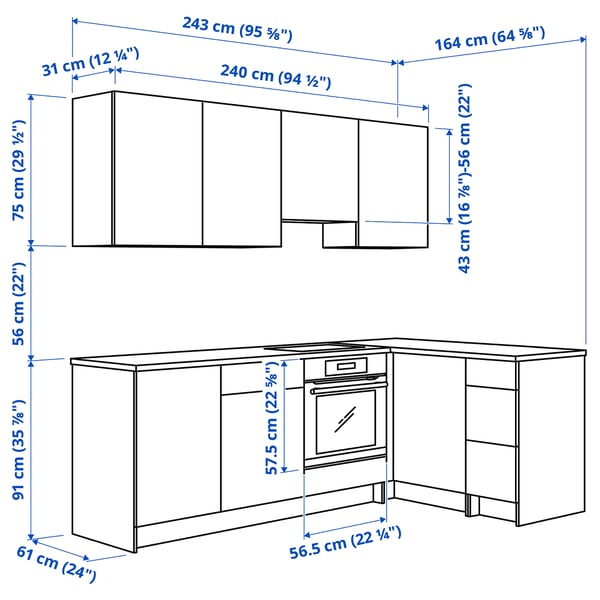 KNOXHULT Corner kitchen, white frame