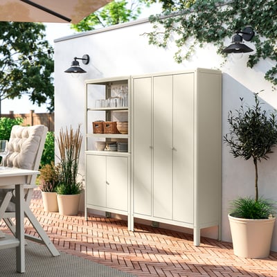 KOLBJÖRN Shelving unit with 2 cabinets, beige/outdoor indoor, 171x37x161 cm