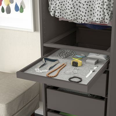 KOMPLEMENT Pull-out tray with drawer mat, dark grey/light grey, 50x58 cm