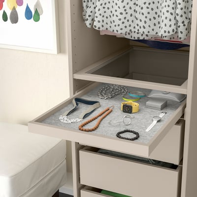 KOMPLEMENT Pull-out tray with drawer mat, grey-beige/light grey, 50x58 cm