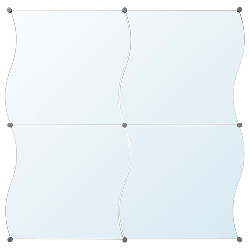 KRABB mirror: set of four grey square mirrors, versatile hanging options.