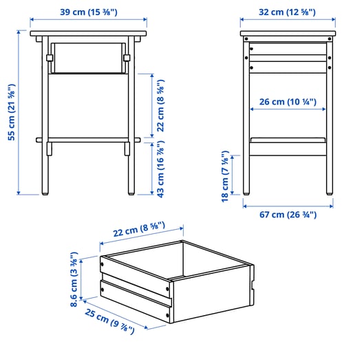KRONÖREN Bedside table, pine, 39x32x55 cm