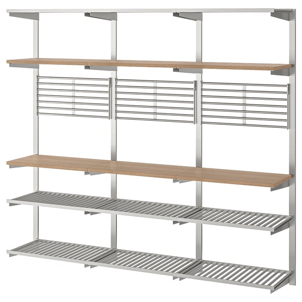 KUNGSFORS Suspension rail with shelf/wll grid, stainless steel/ash