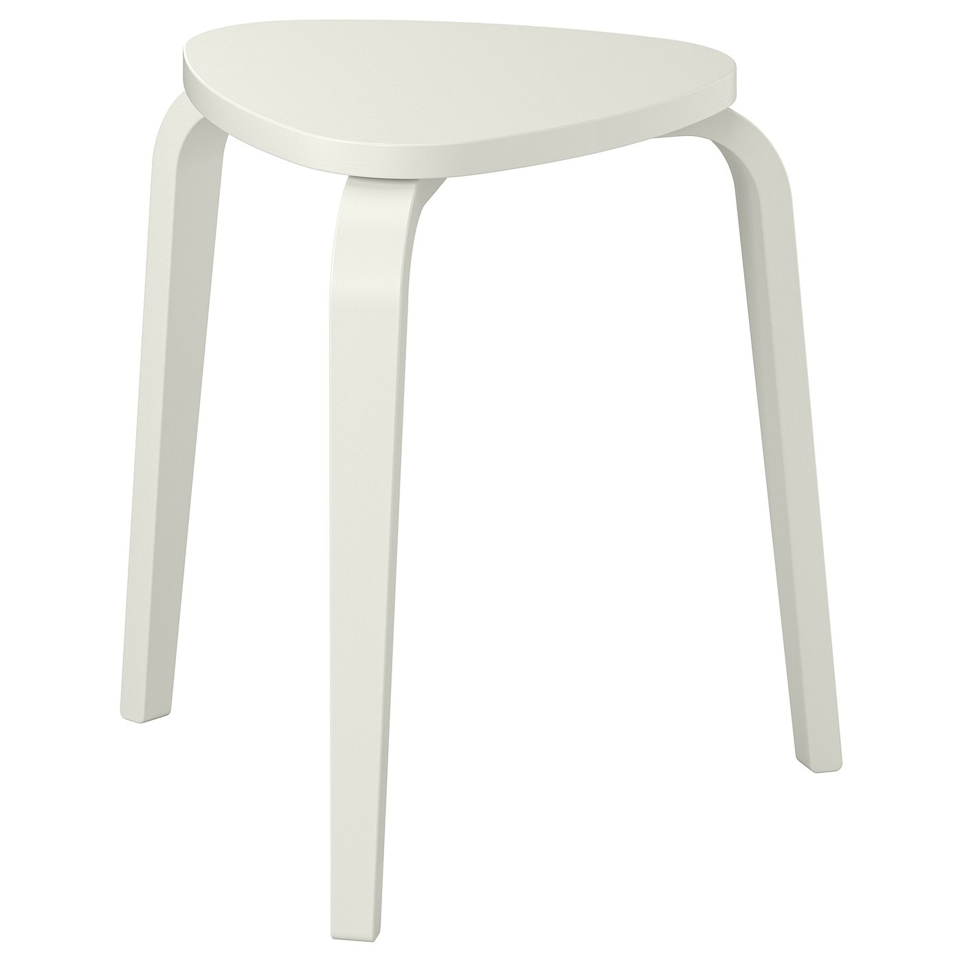 KYRRE stool, white, triangular seat, 3 bent legs, birch veneer.