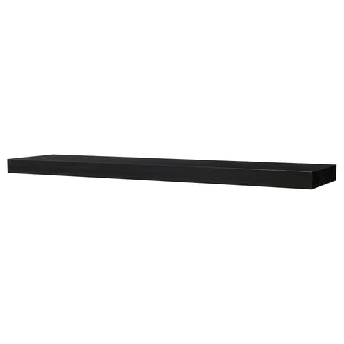 A bLACK LACK wall shelf, rectangular in shape, made of fiberboard and particleboard with a sleek design.