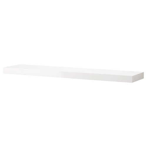 White LACK wall shelf. Sleek, rectangular, minimalist design with hidden suspension brackets.
