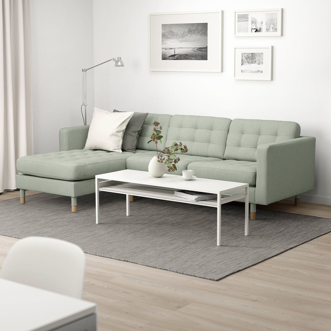 LANDSKRONA 3-seat sofa, with chaise longue/Gunnared light green