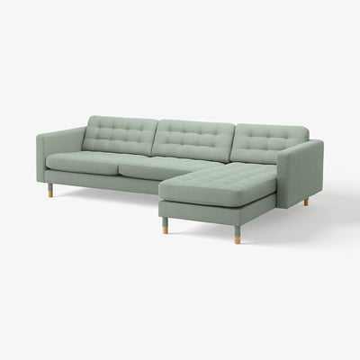 LANDSKRONA 4-seat sofa, with chaise longue/Gunnared light green/wood