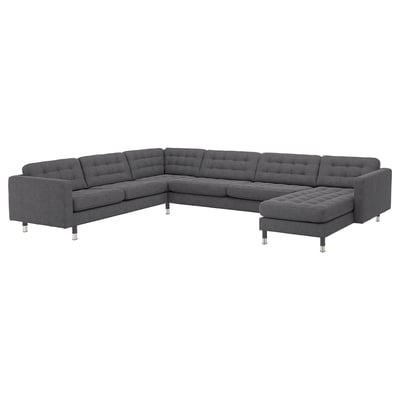 LANDSKRONA Corner sofa, 6-seat, with chaise longue/Gunnared dark grey/metal