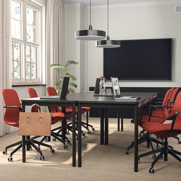 LÅNGFJÄLL Conference chair with armrests, Gunnared red-orange/black