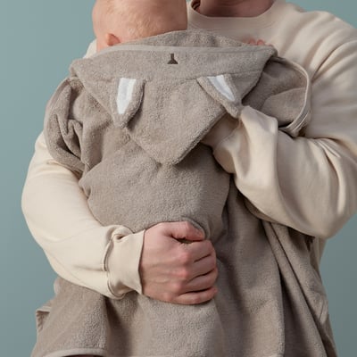 LEN Baby towel with hood, beige/bunny-shaped, 60x125 cm