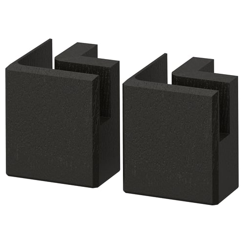 Two black wooden kitchen cabinet legs, solid ash, rectangular, with bevelled edges.
