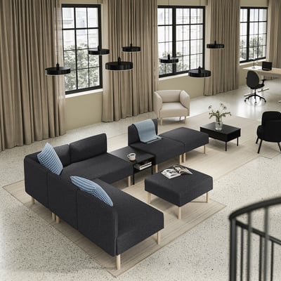 LILLEHEM 6-seat modular sofa with side table, Gunnared/dark grey wood