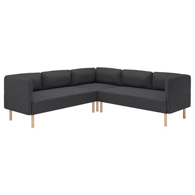 LILLEHEM Modular corner sofa, 4 seat, Gunnared dark grey/wood