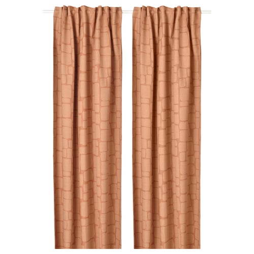LÖNNSTÄVMAL curtains, light red-brown jacquard, blocking light.