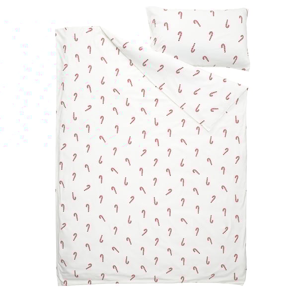 LÖVSÅNGARE Duvet cover and pillowcase, candy cane pattern, 150x200/50x80 cm