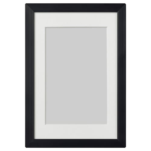 Black LOMVIKEN picture frame, rectangular, with thin metal edge, suitable for wall or table display.
