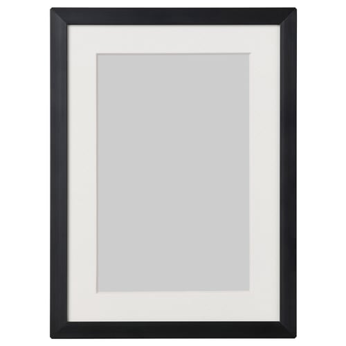 Black LOMVIKEN frame with white mat, rectangular, thin metal edge.