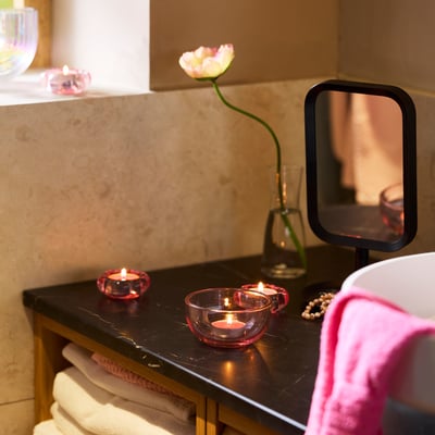 LOTSFÅGEL Scented tealight, Watermelon bright pink, 3.5 hr