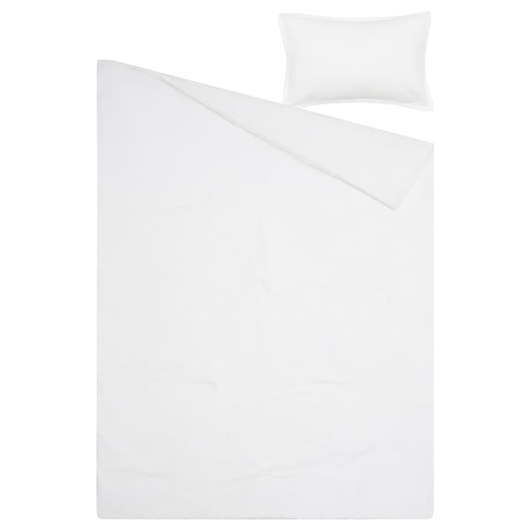 A white LUKTVICKER bedding set featuring a soft, breathable comforter with a waffle texture and matching pillow sham.