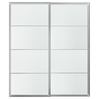 LUNDBRÄSMA Pair of sliding doors, aluminium/checkered glass, 200x236 cm