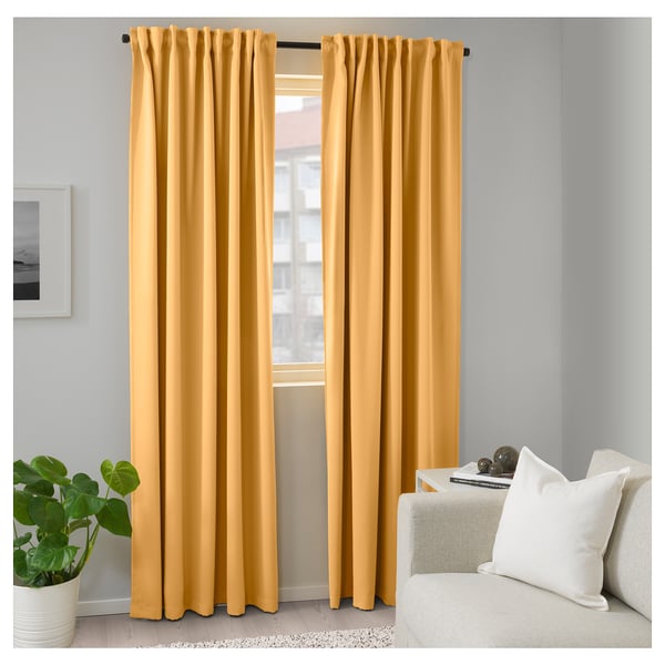 MAJGULL Room darkening curtains, 1 pair, yellow, 145x300 cm - IKEA